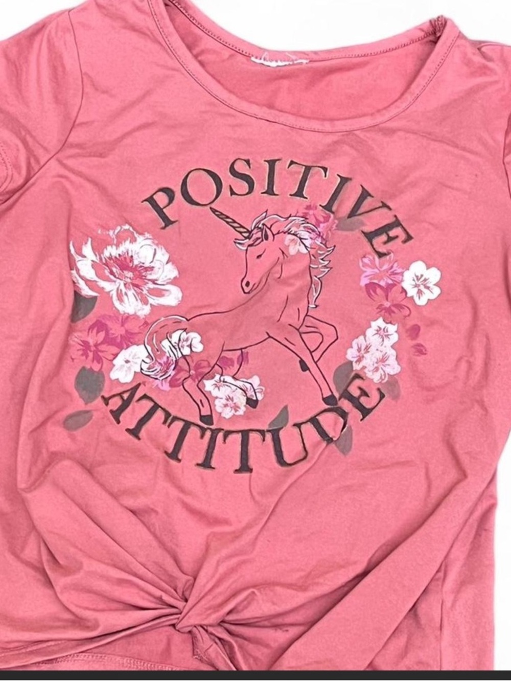 Vintage Style Justice Pink
Unicorn Baby Tee XS Positive Attitude Knotted Front